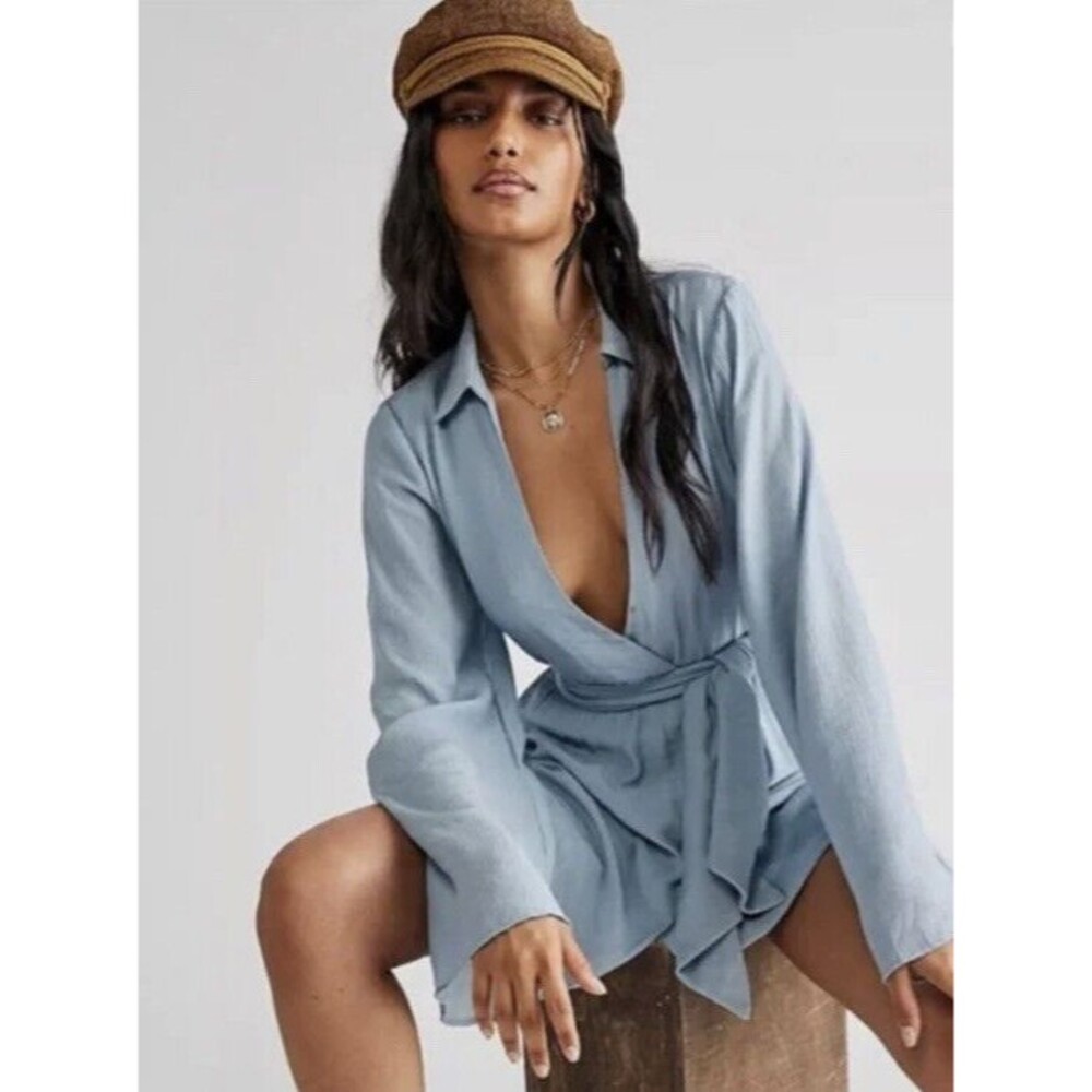 NWT Free People Blue Wrap Romper Size XL
